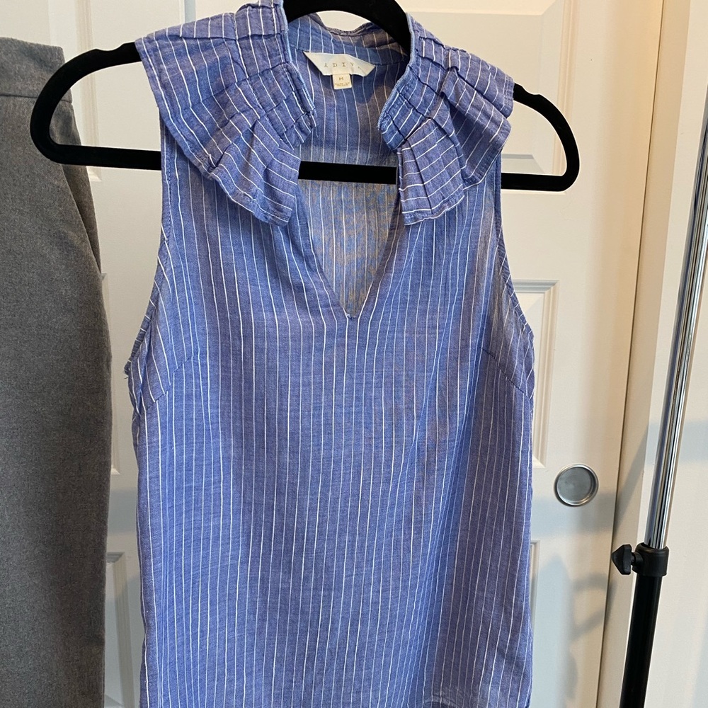 Blue and white Adiva sleeveless blouse